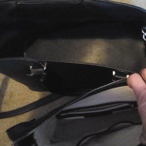 Black leather shoulder bag with inside separate zipper bag. 14L x 9H x 4W